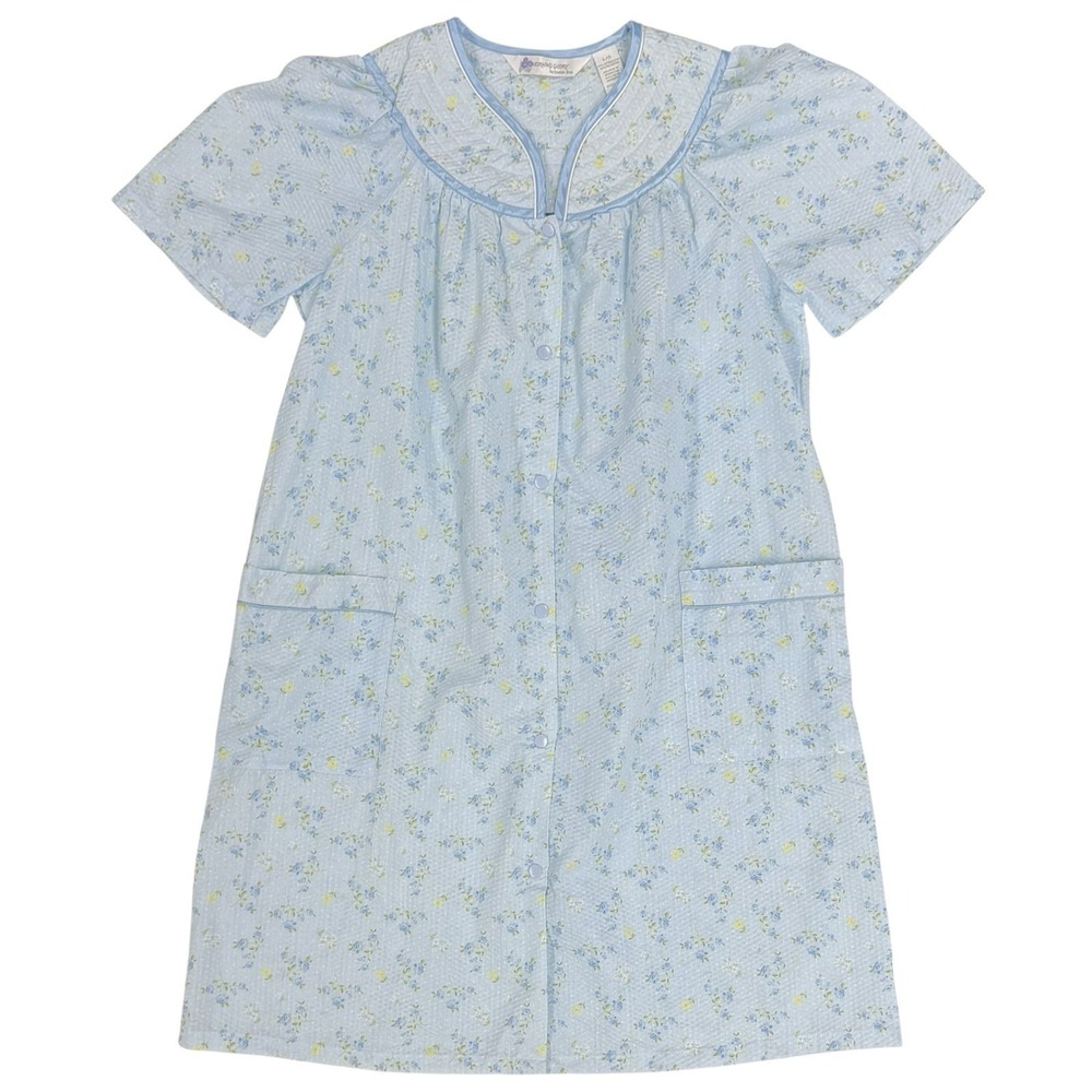 Vintage Morning Glory by Jasmine Rose Women's Large Floral Seersucker House Coat